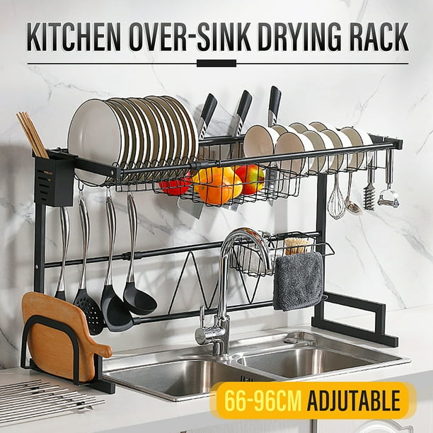 Details about / 2-Tier Dish Drying Rack Stainless Steel Drainer Kitchen Storage Saver Stand c 10